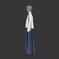Traditional Chinese Outfit with White Long Sleeved Top Blue Long Skirt and Button Details