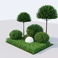 Neatly Trimmed Rounded Bushes Arranged In Green Lawn With White Sphere Decor