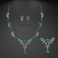 Elegant Jewelry Collection Featuring Gold Inlaid Jade Sapphire Stones Necklaces Earrings Vintage Design