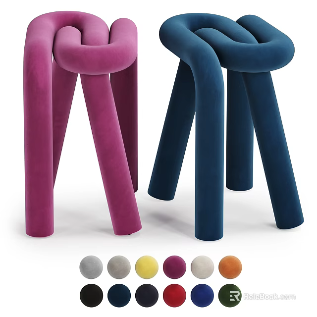 Modern Velvet Stools in Pink Blue and Multiple Color Options with Contemporary Design 3d model 