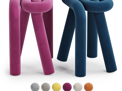 Modern Velvet Stools in Pink Blue and Multiple Color Options with Contemporary Design 3d model