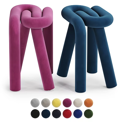 Modern Velvet Stools in Pink Blue and Multiple Color Options with Contemporary Design 3d model