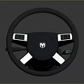 Black Steering Wheel With Silver Accents Central Logo And Side Control Buttons
