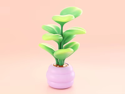 Green Leaf Bonsai Potted Plant With Pink Striped Pot On Pink Background 3d model