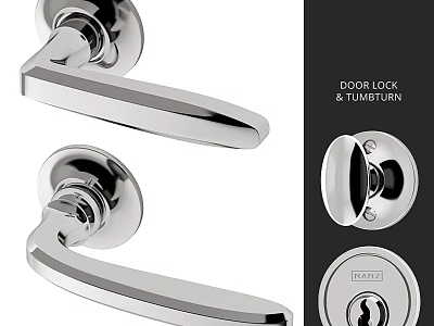 Modern Silver Metal Door Lock and Tumbler Combination with Sleek Handle and Secure Lock Core 3d model