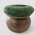 Elegant Round Stool With Wooden Base Green Padded Seat And Woven Edge Detail