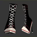 Stylish Black Shoes With Red Accents White Laces And Stiletto Heels