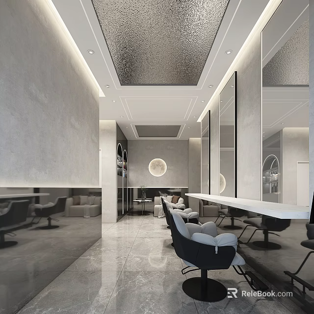 Elegant Modern Beauty Hair Salon With Comfortable Chairs Large Mirrors And Styling Workstations 3d model 