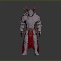 Silver Armor Character With Red Horns Red Cape And Sword Design