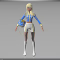 Blonde Haired Character In Blue White Uniform With Gold Accents Shorts Boots And Blue Bag