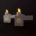 Two Metal Lighters With Burning Flame And Decorative Pattern For Daily Use