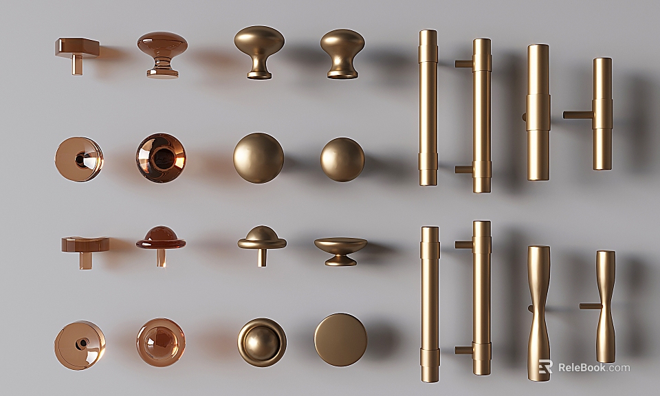 Various Metal Handles with Round Knob and Bar Designs for Cabinet Drawer and Door 3d model 