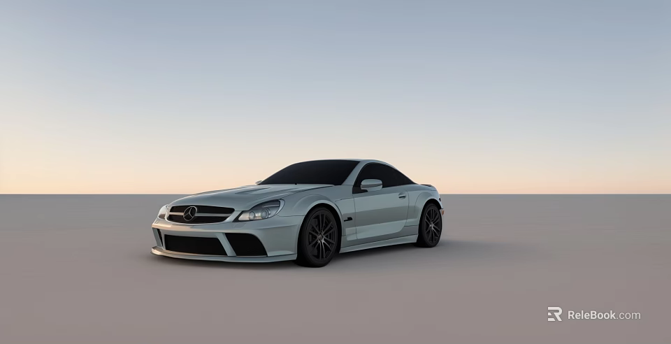 Silver Mercedes Convertible Car With Sporty Exterior Design In Open Landscape 3d model 