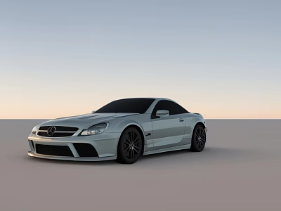 Silver Mercedes Convertible Car With Sporty Exterior Design In Open Landscape 3d model