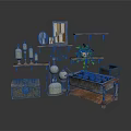 Vintage Building Interior With Wooden Shelves Candlesticks Potted Plant And Decorative Accents