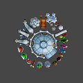 Festive Winter Scene with Igloo Snow Trees Snowmen Polar Bear and Characters