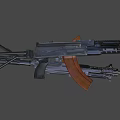 Tactical Assault Rifles With Black Metal Body Orange Wooden Stock And Magazine