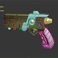 Advanced Futuristic Gun With Black Body Blue Glowing Lines Circular Light And Gold Accents