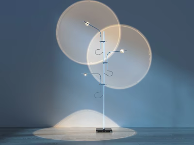 Modern Floor Lamp With Curved Metal Arms Circular Translucent Shades Casting Soft Light Patterns 3d model
