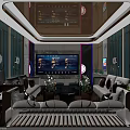 Luxurious KTV Interior With Large Screen Comfortable Sofas Modern Lighting And Decor 3d model