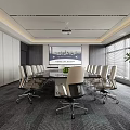 Modern Conference Room Interior With Long Table Chairs Projection Screen Windows And Blinds