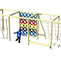 Kindergarten Outdoor Playground With Climbing Net Colored Rings And Activity Frames