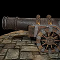 Military Vehicle Featuring Inspection Marked Vintage Cannon On Stone Pavement