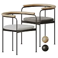 Modern Dining Chairs With Black Metal Frame Wooden Armrests And Gray Padded Seats