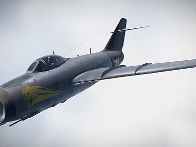 Dark Colored Fighter Jet Flying With Yellow Tiger Head Emblem And Wings 3d model