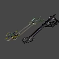Game Character Ornate Key Shaped Weapon With Black White Blade Chain And Blue Accents