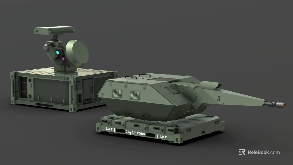 Green Military Weapon System With Missile Launch System And Radar Device 3d model 
