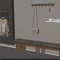 Wooden Shoe Bench With Three Seats Coat Hooks And Minotti Sign On Tile Floor