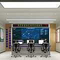 Modern Monitoring Room Interior With Large Monitoring Screens Control Consoles And Office Chairs