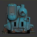 Blue Steam Locomotive Themed 3D Mechanical Model Computer Generated Digital Artwork