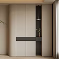 Modern Minimalist Shoe Cabinet With Beige Doors Black Drawer And Decorative Plant