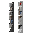 Modern Geometric Bookcase With Black Shelves Filled With Books And Magazines