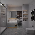 Modern Bathroom Interior Design With Shower Area Large Mirror Vanity And Washing Machine