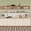 Tableware Set Display In Modern Kitchen With Light Cabinets Open Shelves And Storage 3d model