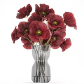 Elegant Decorative Ornament Set With Red Poppy Flowers And Transparent Glass Vase For Home Decor