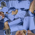 Man in Light Blue Medical Scrubs with Surgical Cap Stethoscope and Thumbs Up