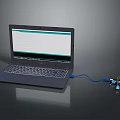 Modern Laptop With Screen Display Connected To External Device Via Blue Cable 3d model