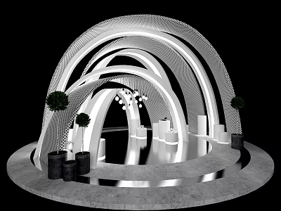 Modern Curved Arched Structure With White Design Green Plants And Circular Platform 3d model