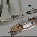 Different Types Of Water Vehicles Including Sailboat Motorboat And Wooden Yacht With White Sails