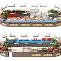 Round Buffet Dining Table Food Display With Fresh Seafood Meat Vegetables And Green Plants