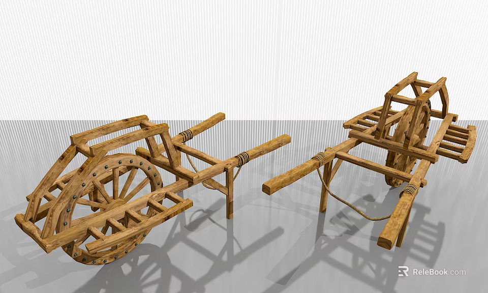 Vintage Wooden Handcart Design With Spoked Wheels And Wooden Frame Structure 3d model 