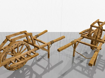 Vintage Wooden Handcart Design With Spoked Wheels And Wooden Frame Structure 3d model