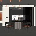 Modern Restaurant Interior With Open Layout Dining Table Leather Chairs And Pendant Lights 3d model