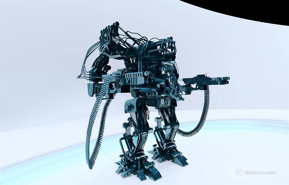Smart Machine With Black Mechanical Structure And Complex Cables Standing On White Background Holding Device 3d model 