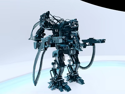 Smart Machine With Black Mechanical Structure And Complex Cables Standing On White Background Holding Device 3d model