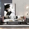 Modern Interior Sofa and Coffee Table Set With Decorative Pillows Artwork and Ambient Lighting 3d model